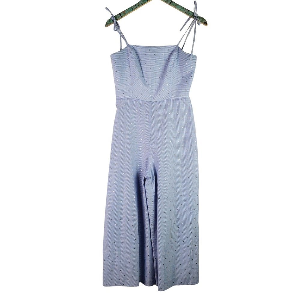Amanda Uprichard Izzy Cape Cod Lined Wide Leg Pinstripe Shoulder Tie Jumpsuit, S - Picture 2 of 7